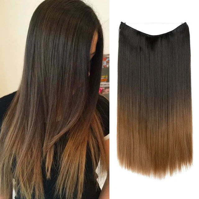 Sottili estensioni di capelli dritti marroni ombre